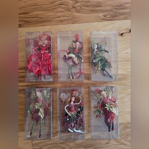 Vintage Rare Woodlqnds Christmas Holiday Fairy Ornament Set - Red, Green, Gold